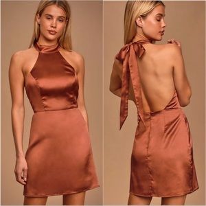 Lulus babe to be satin halter mini dress